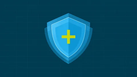 Illustration of a shield with a medical cross, representing ISO 27001 and healthcare regulations for EAPs.