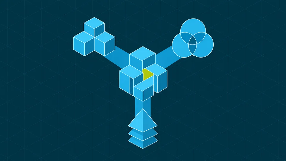 Illustration of three separate structures merging into one unified system, representing a unified GRC program.